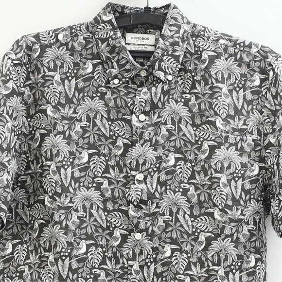 Bonobos Riviera Linen Short Sleeve Men's Shirt Print Tailored Fit Long L 283322 - Picture 7 of 11